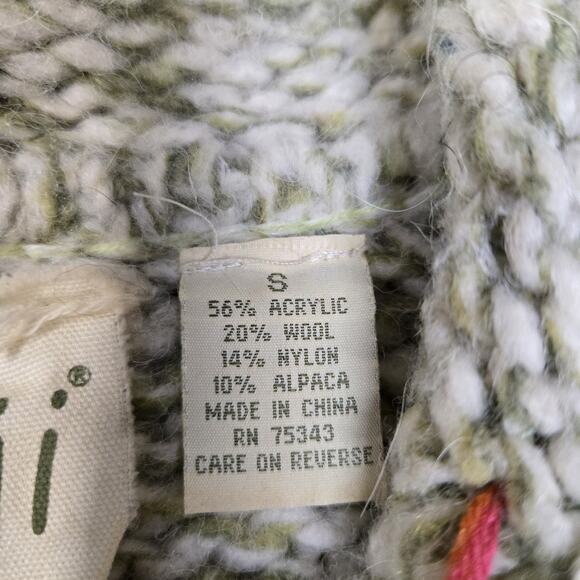 Kenji Hooded Cardigan Sweater Cropped Green White Bohemian Wool Alpaca Small XS - Picture 6 of 10